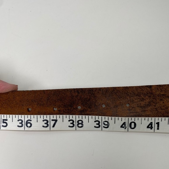Artisanal Distressed Leather Belt Made in Italy Brown Ribbed Brass Buckle Size L - Picture 7 of 11
